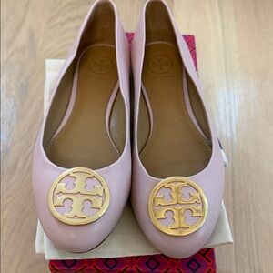 Tory Burch Blush Flats with Gold Medallion